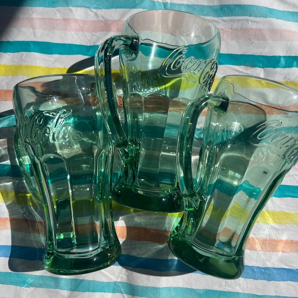 Vintage Libbey Coca Cola Green Glass Mug Set - Picture 5 of 11